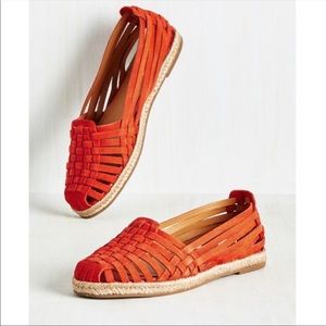 Orange Crush Leather Huarache Fisherman Espadrille
